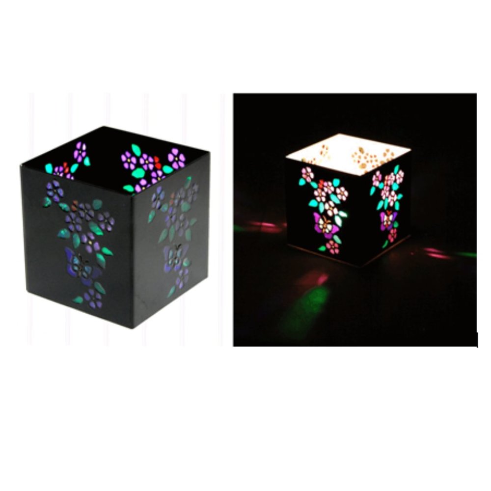 Square Black Butterfly with Flowers Candle Tealight Holder - 3" Square